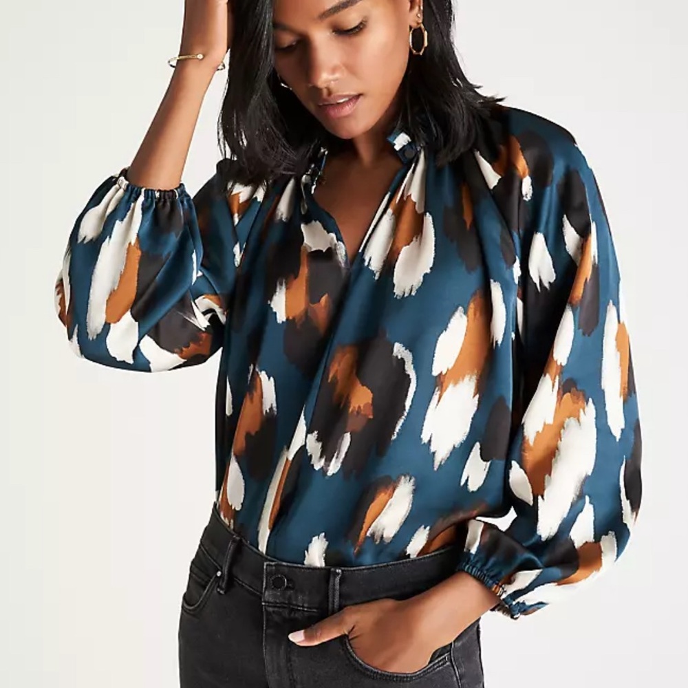 Ann Taylor Spotted Shirred Raglan SleeveTop